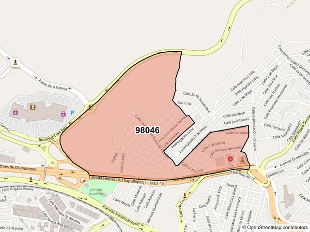 Mapa del código postal 98046, Zacatecas, Zacatecas