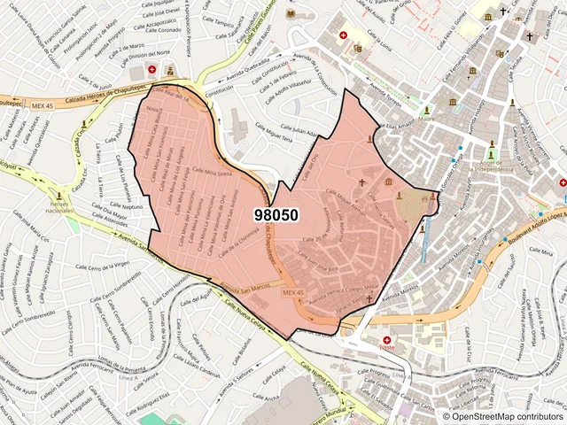 Mapa del código postal 98050, Zacatecas, Zacatecas