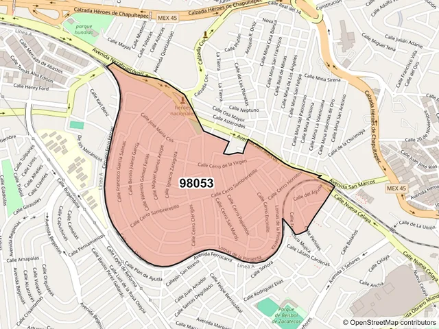 Mapa del código postal 98053, Zacatecas, Zacatecas