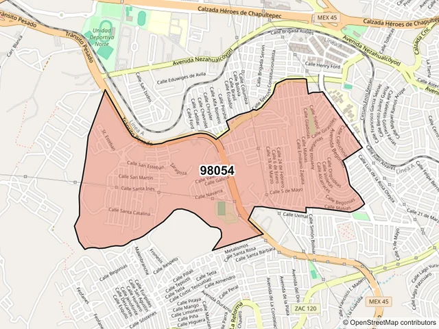 Mapa del código postal 98054, Zacatecas, Zacatecas
