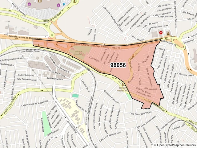 Mapa del código postal 98056, Zacatecas, Zacatecas