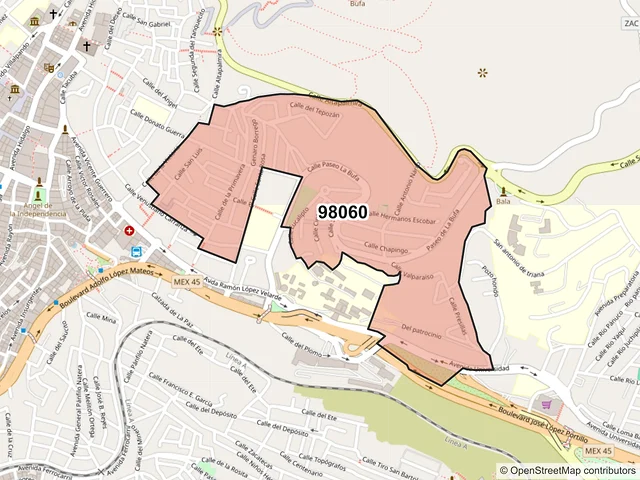 Mapa del código postal 98060, Zacatecas, Zacatecas