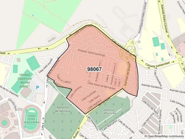 Mapa del código postal 98067, Zacatecas, Zacatecas