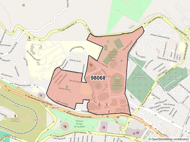 Mapa del código postal 98068, Zacatecas, Zacatecas