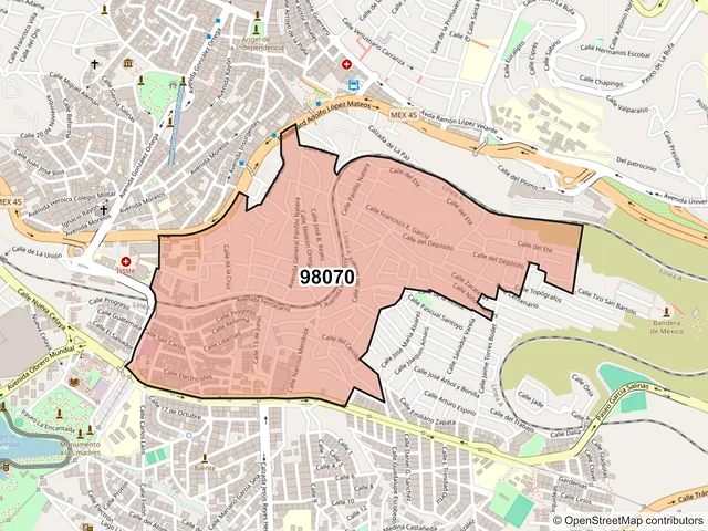 Mapa del código postal 98070, Zacatecas, Zacatecas