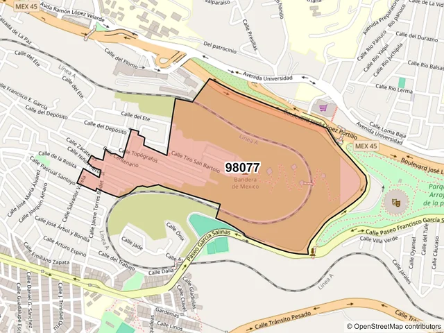 Mapa del código postal 98077, Zacatecas, Zacatecas
