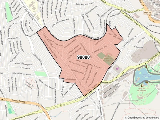 Mapa del código postal 98080, Zacatecas, Zacatecas