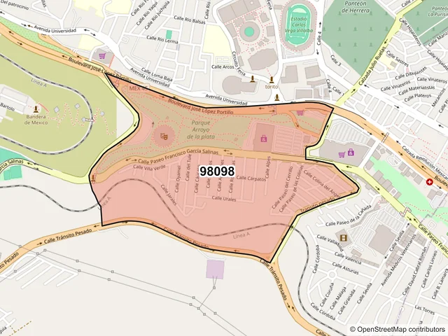 Mapa del código postal 98098, Zacatecas, Zacatecas