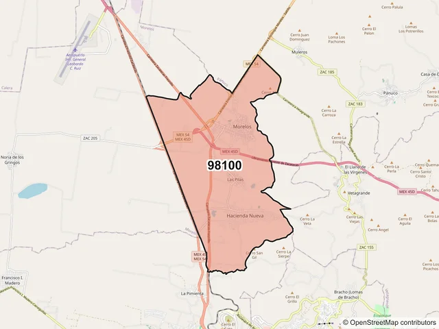 Mapa del código postal 98100, Morelos, Zacatecas