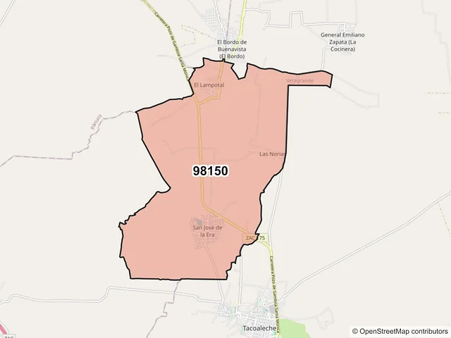 Mapa del código postal 98150, Vetagrande, Zacatecas