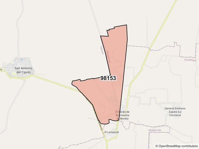 Mapa del código postal 98153, Vetagrande, Zacatecas