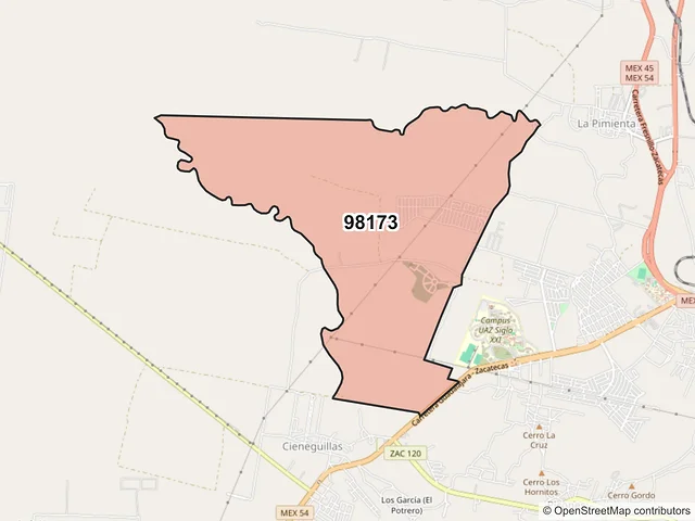 Mapa del código postal 98173, Zacatecas, Zacatecas