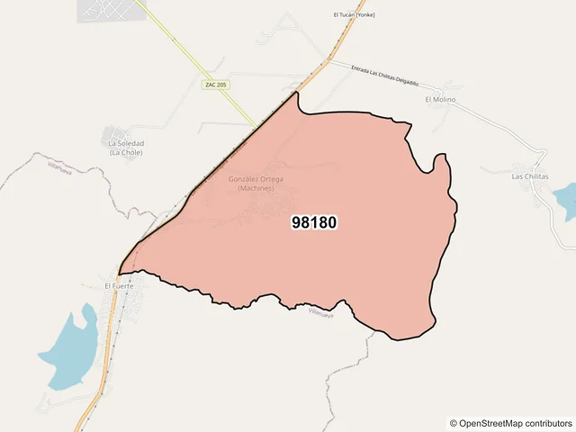 Mapa del código postal 98180, Zacatecas, Zacatecas