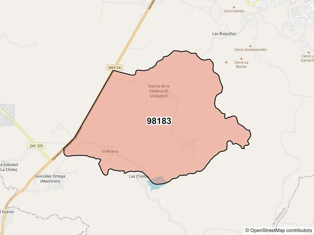 Mapa del código postal 98183, Zacatecas, Zacatecas