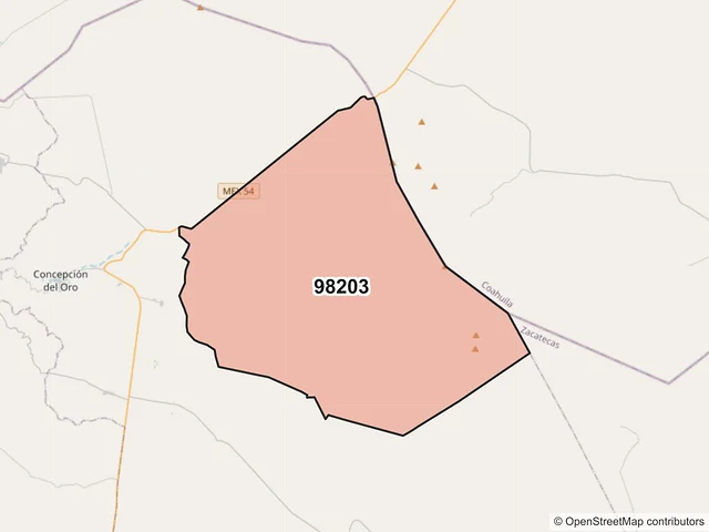 Mapa del código postal 98203, Concepción del Oro, Zacatecas