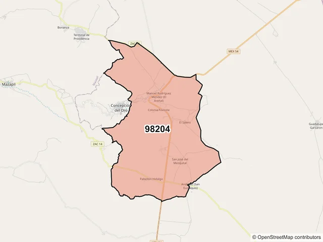 Mapa del código postal 98204, Concepción del Oro, Zacatecas