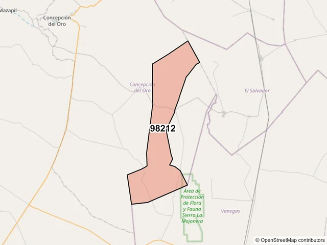 Mapa del código postal 98212, Concepción del Oro, Zacatecas