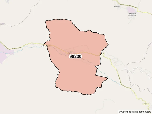 Mapa del código postal 98230, Mazapil, Zacatecas