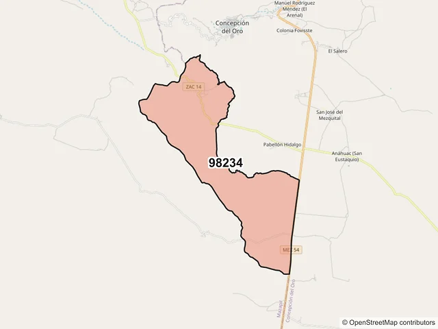 Mapa del código postal 98234, Mazapil, Zacatecas
