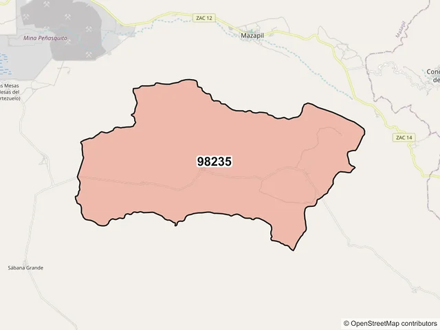 Mapa del código postal 98235, Mazapil, Zacatecas