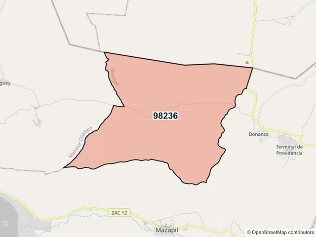 Mapa del código postal 98236, Mazapil, Zacatecas