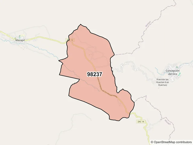 Mapa del código postal 98237, Mazapil, Zacatecas