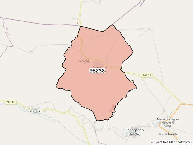 Mapa del código postal 98238, Mazapil, Zacatecas