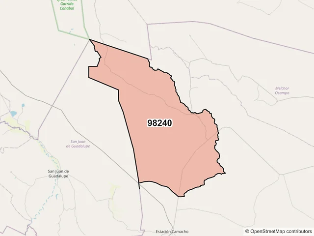 Mapa del código postal 98240, Mazapil, Zacatecas