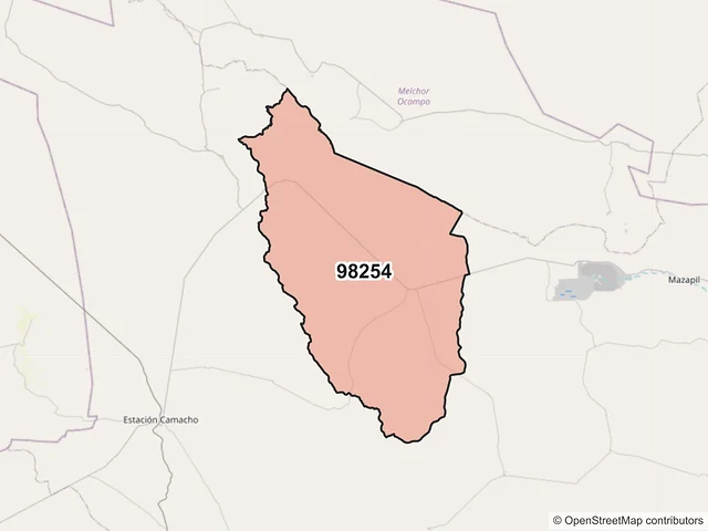Mapa del código postal 98254, Mazapil, Zacatecas