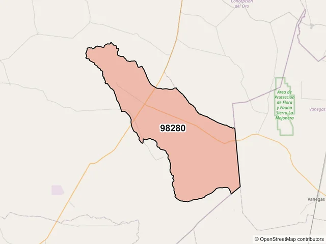 Mapa del código postal 98280, Mazapil, Zacatecas