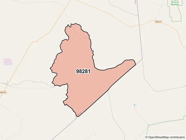 Mapa del código postal 98281, Mazapil, Zacatecas