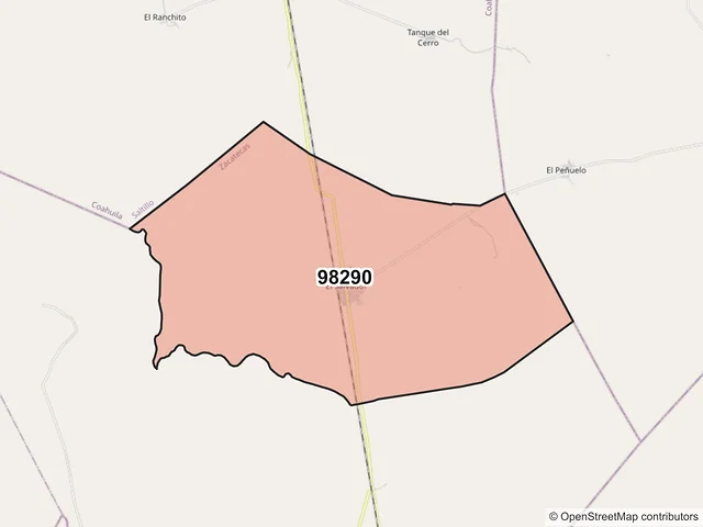 Mapa del código postal 98290, El Salvador, Zacatecas