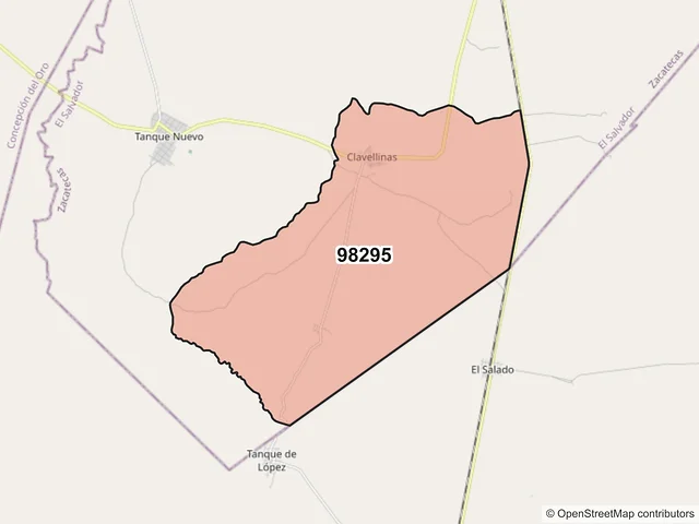 Mapa del código postal 98295, El Salvador, Zacatecas