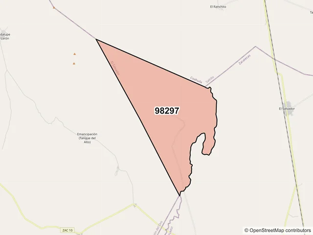 Mapa del código postal 98297, El Salvador, Zacatecas