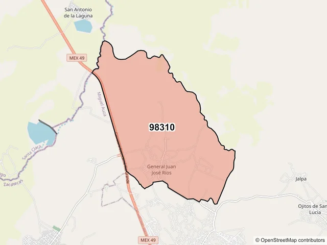 Mapa del código postal 98310, Juan Aldama, Zacatecas