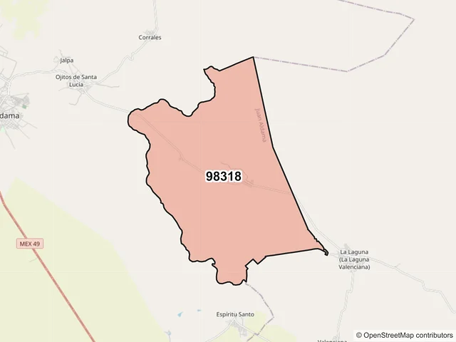 Mapa del código postal 98318, Juan Aldama, Zacatecas