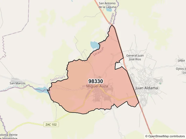 Mapa del código postal 98330, Miguel Auza, Zacatecas