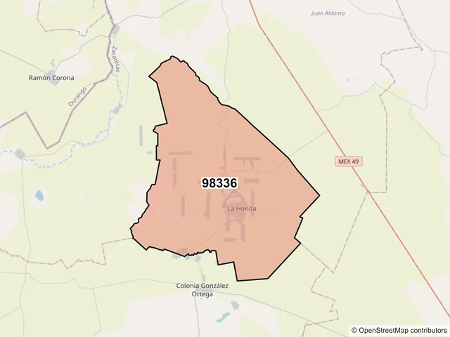 Mapa del código postal 98336, Miguel Auza, Zacatecas
