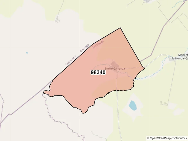 Mapa del código postal 98340, Miguel Auza, Zacatecas