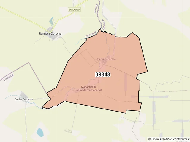 Mapa del código postal 98343, Miguel Auza, Zacatecas