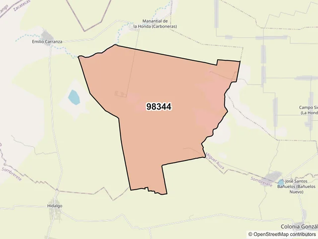 Mapa del código postal 98344, Miguel Auza, Zacatecas