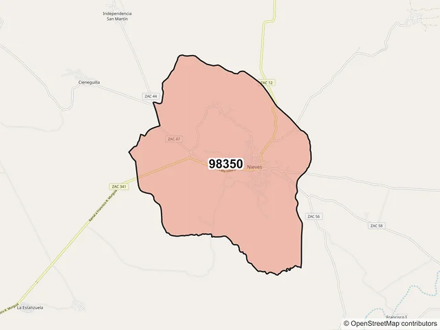 Mapa del código postal 98350, General Francisco R. Murguía, Zacatecas