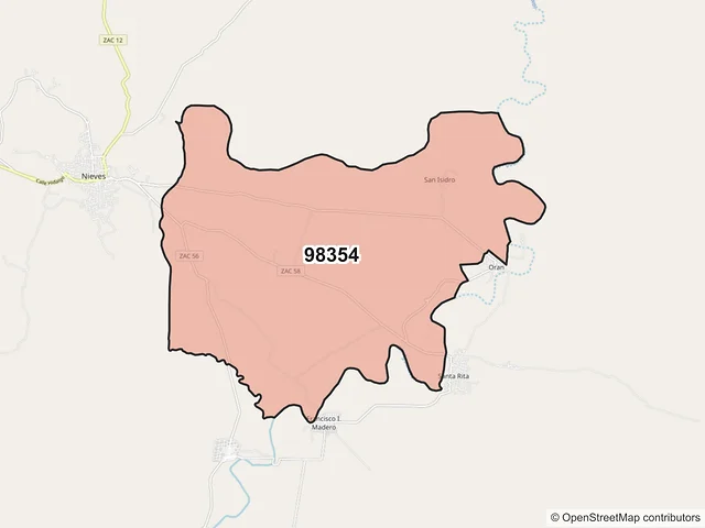 Mapa del código postal 98354, General Francisco R. Murguía, Zacatecas