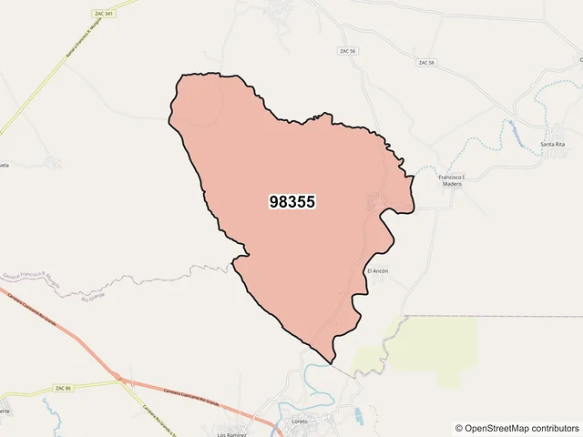 Mapa del código postal 98355, General Francisco R. Murguía, Zacatecas