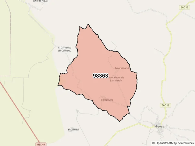 Mapa del código postal 98363, General Francisco R. Murguía, Zacatecas
