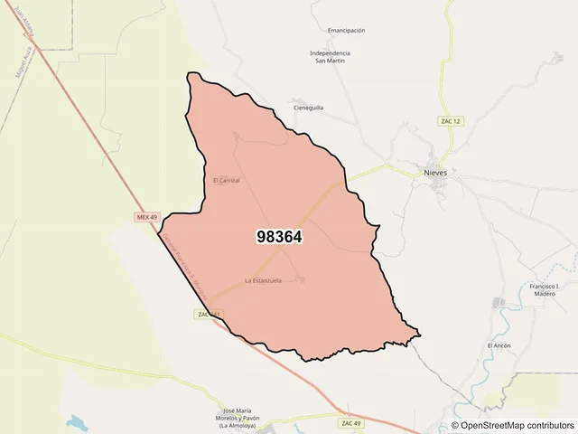 Mapa del código postal 98364, General Francisco R. Murguía, Zacatecas