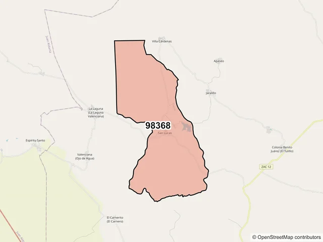 Mapa del código postal 98368, General Francisco R. Murguía, Zacatecas
