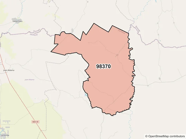 Mapa del código postal 98370, General Francisco R. Murguía, Zacatecas