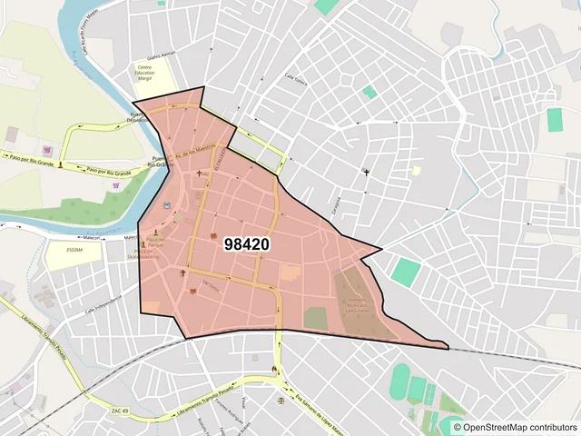 Mapa del código postal 98420, Río Grande, Zacatecas