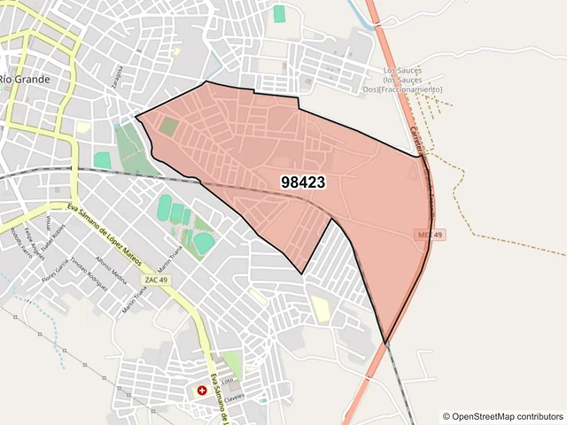 Mapa del código postal 98423, Río Grande, Zacatecas